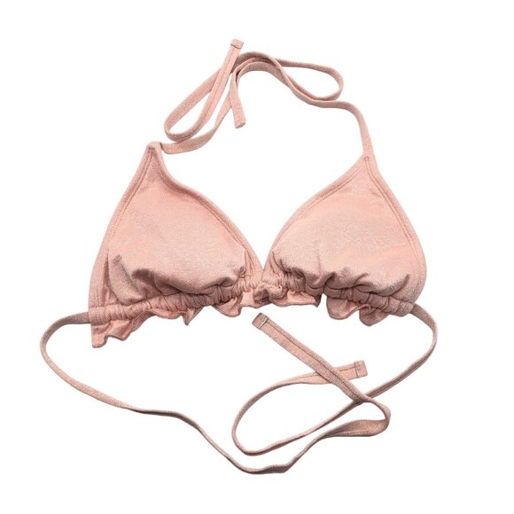 Xhilaration Bikini Top Ruffle Triangle Sparkle Glitter String Ties Pink D/DD - Picture 1 of 5
